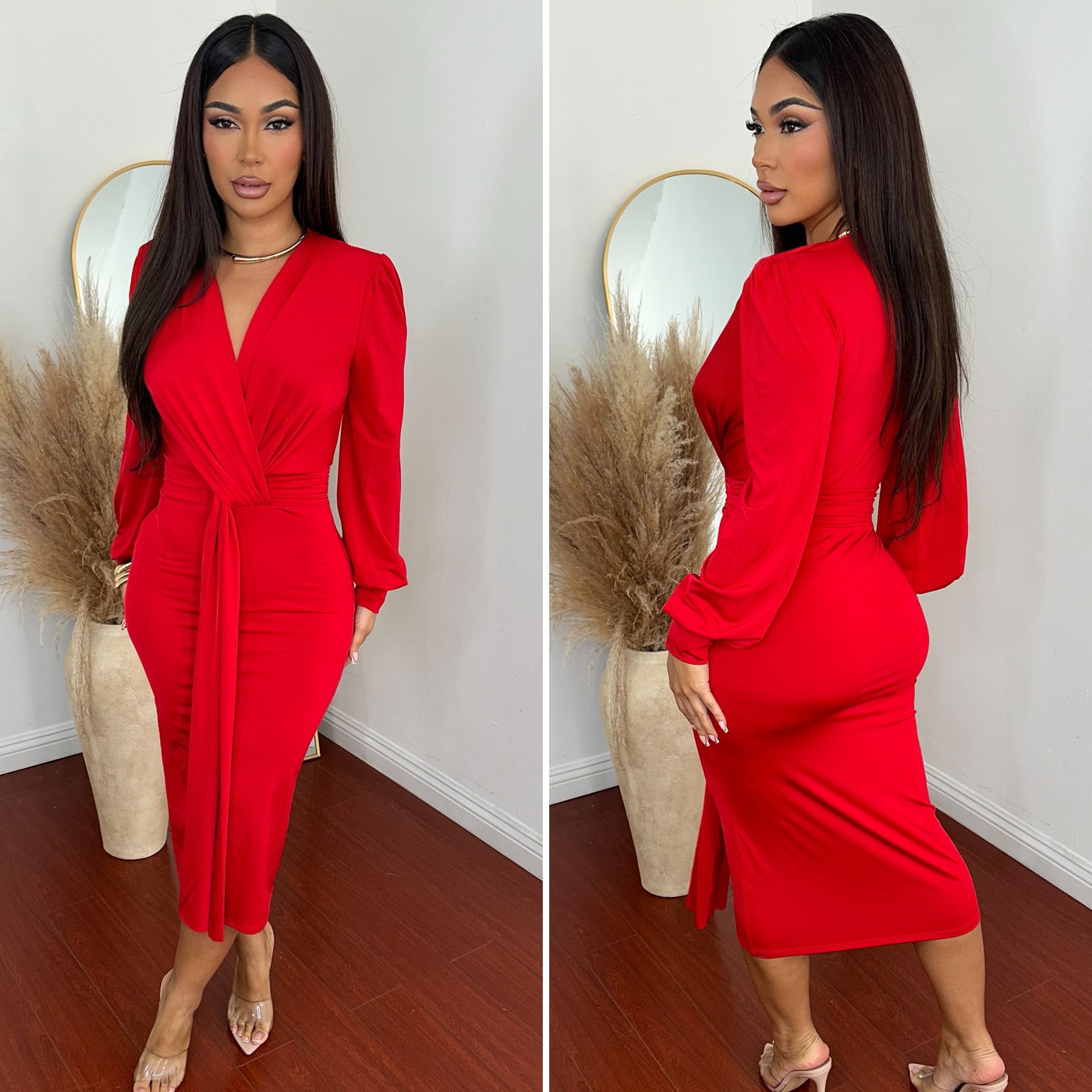 Nelly Midi Dress - (RED)