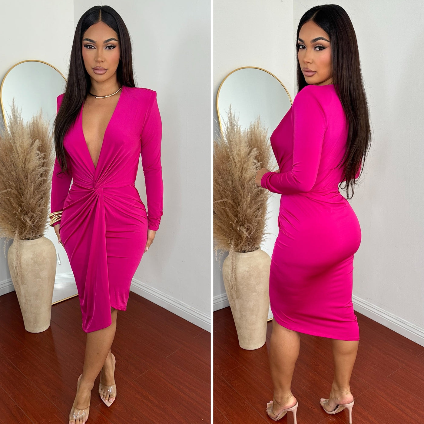 Laurita Midi Dress - (FUCHSIA)