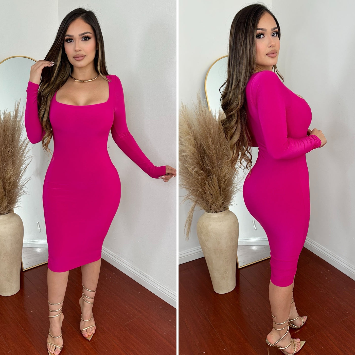 Silvia Midi Dress - (PINK)