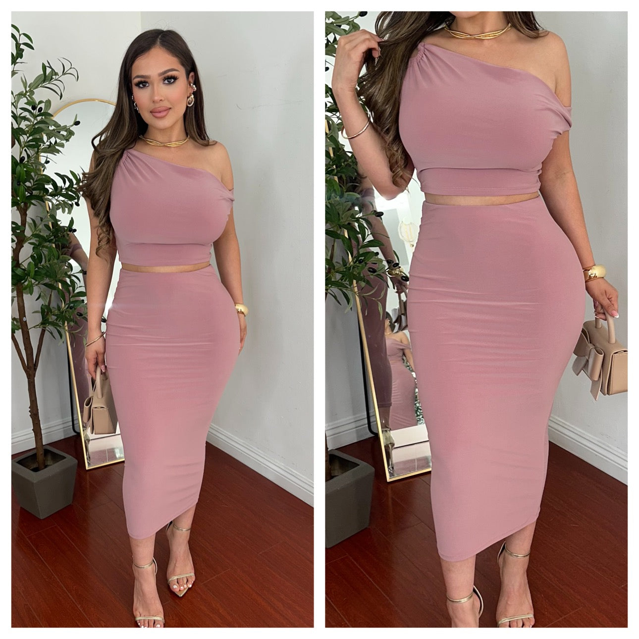 Jocie Skirt Set - (ROSY FINCH/ MAUVE)