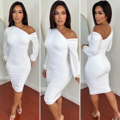 Emily Midi Dress - (WHITE/IVORY)