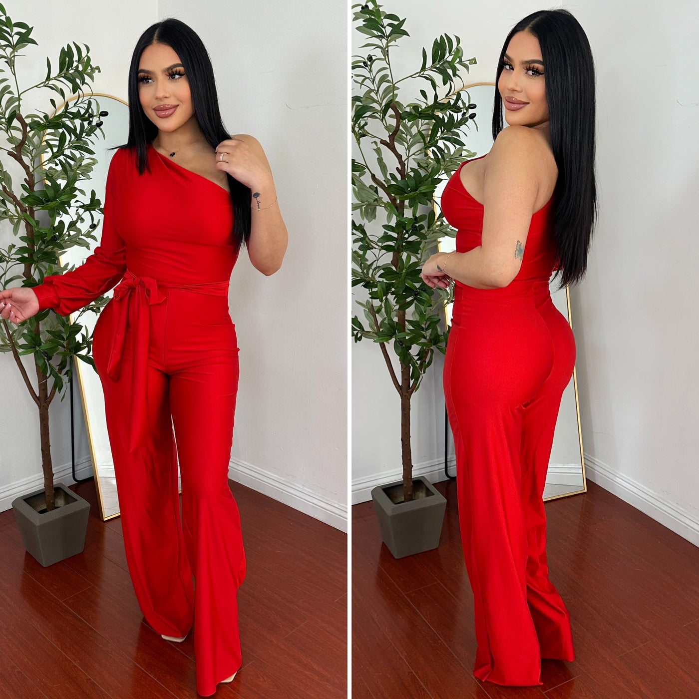 Romina Satin Jumpsuit - (RED)