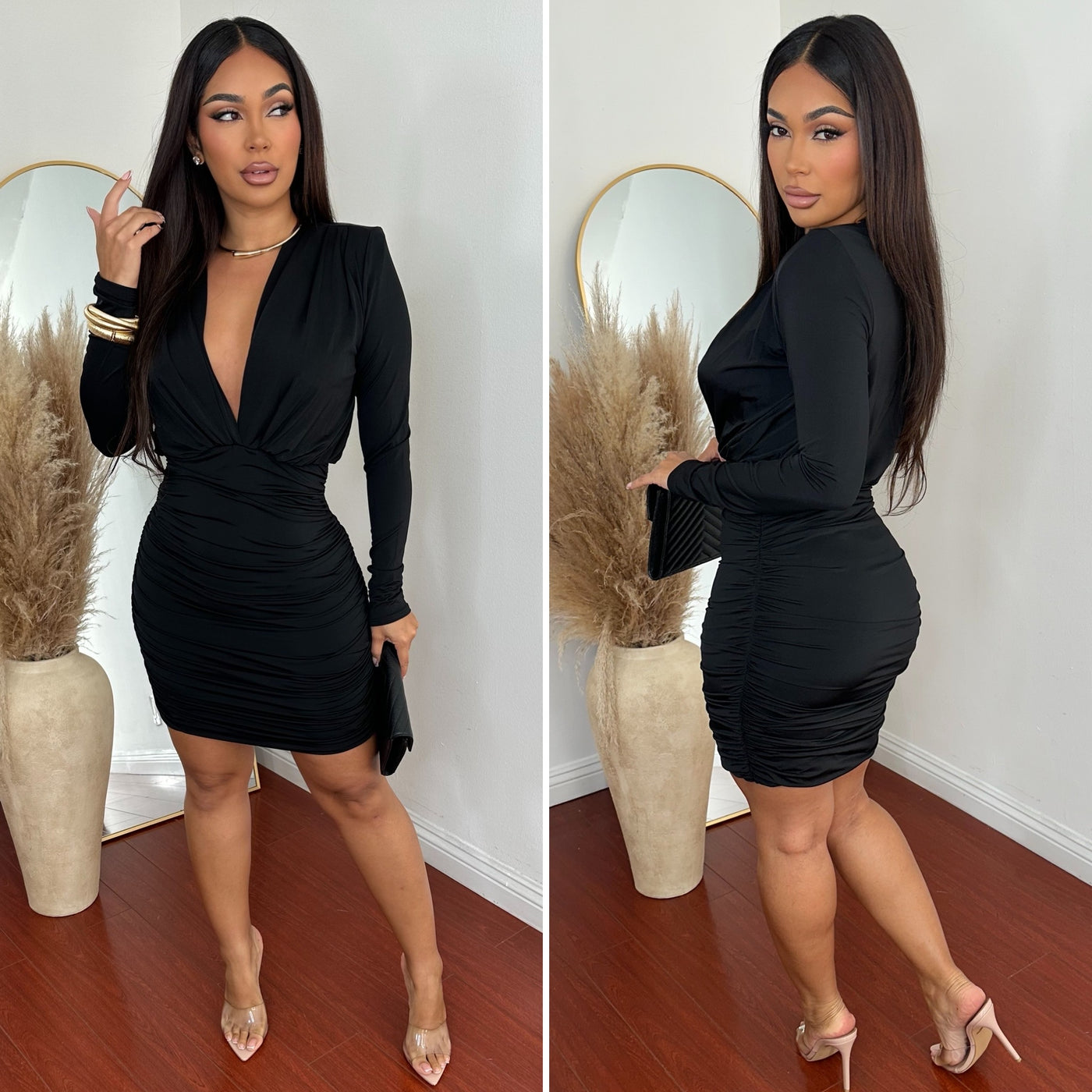 Elegant Night Mini Dress - (BLACK)