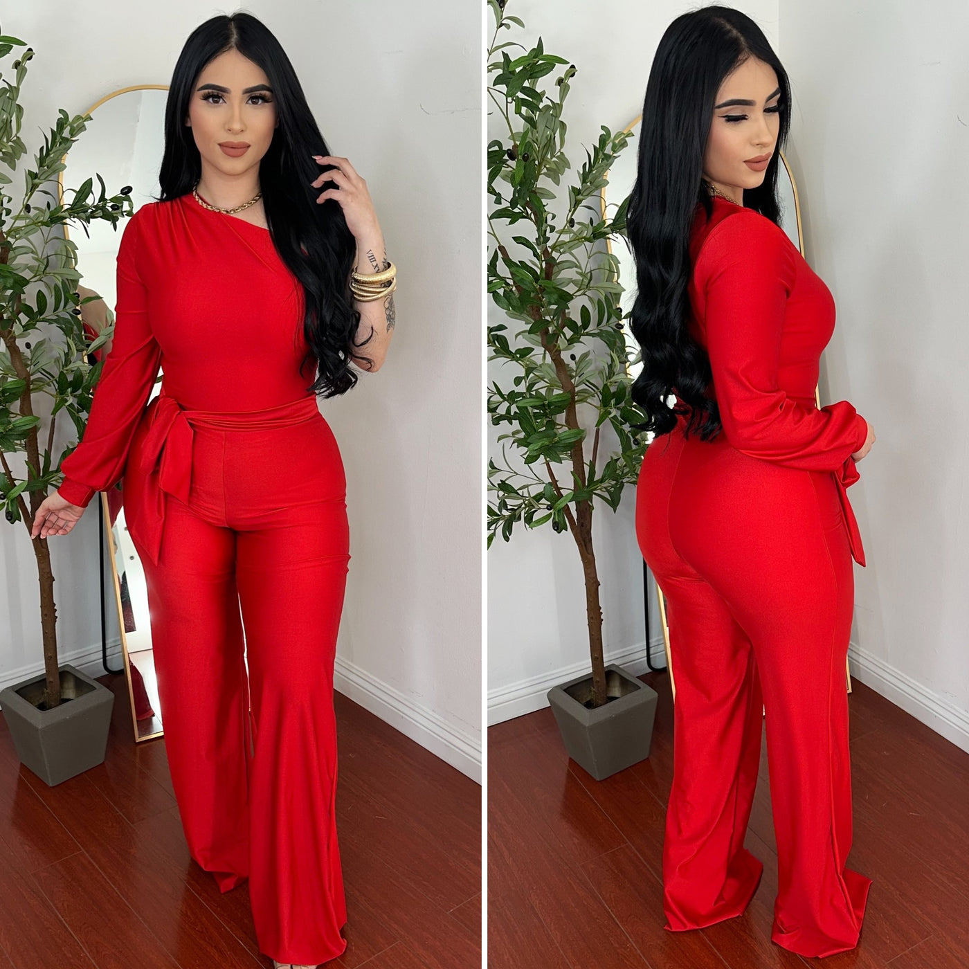 Romina Satin Jumpsuit - (RED)