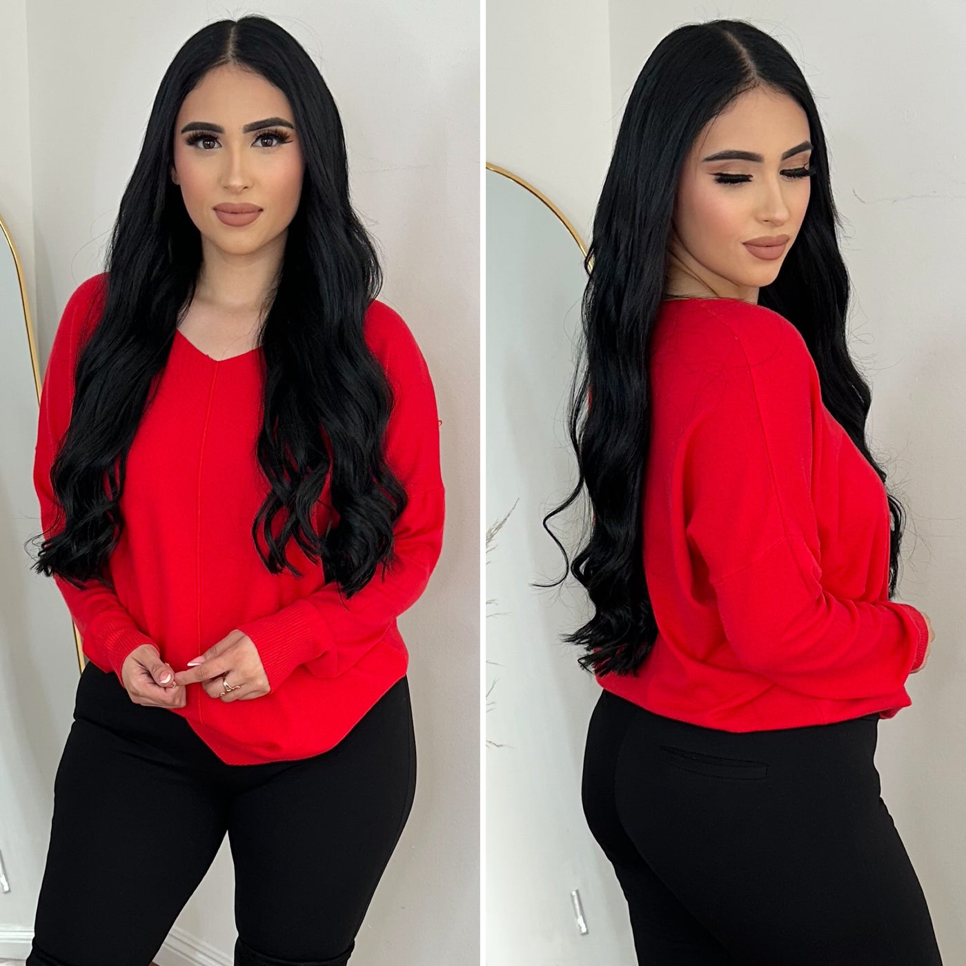 Melissa Oversized Sweater Top - (RED)