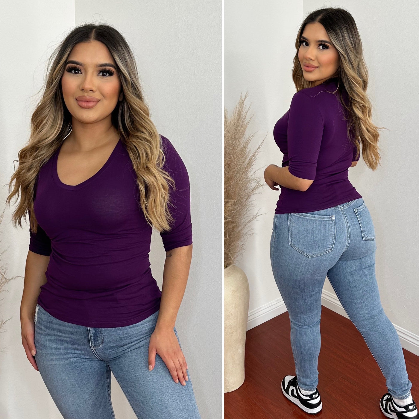 Nidia Elbow Sleeve Top - (ULTRA PURPLE)