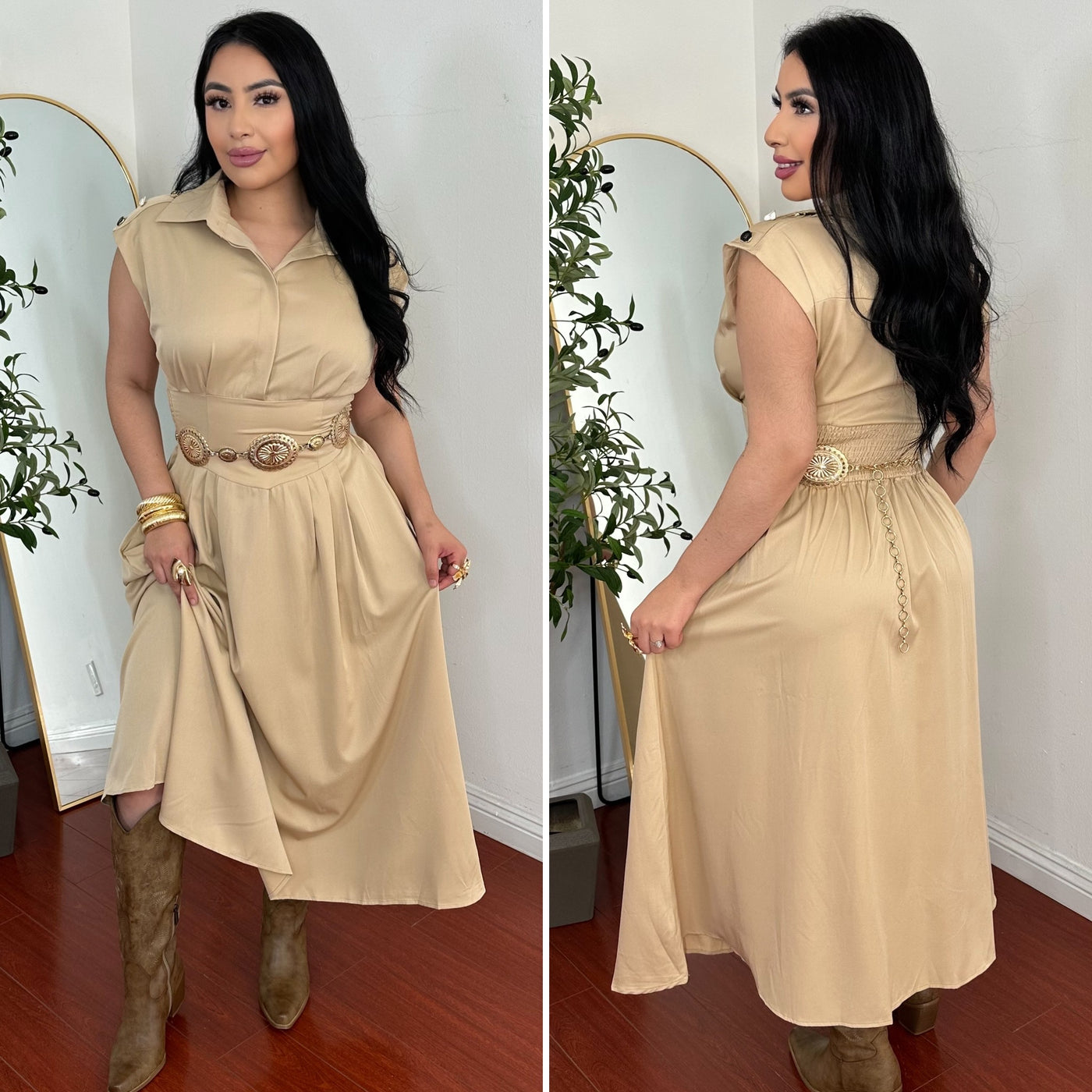 Dulce Flowy Dress - (DARK KHAKI)