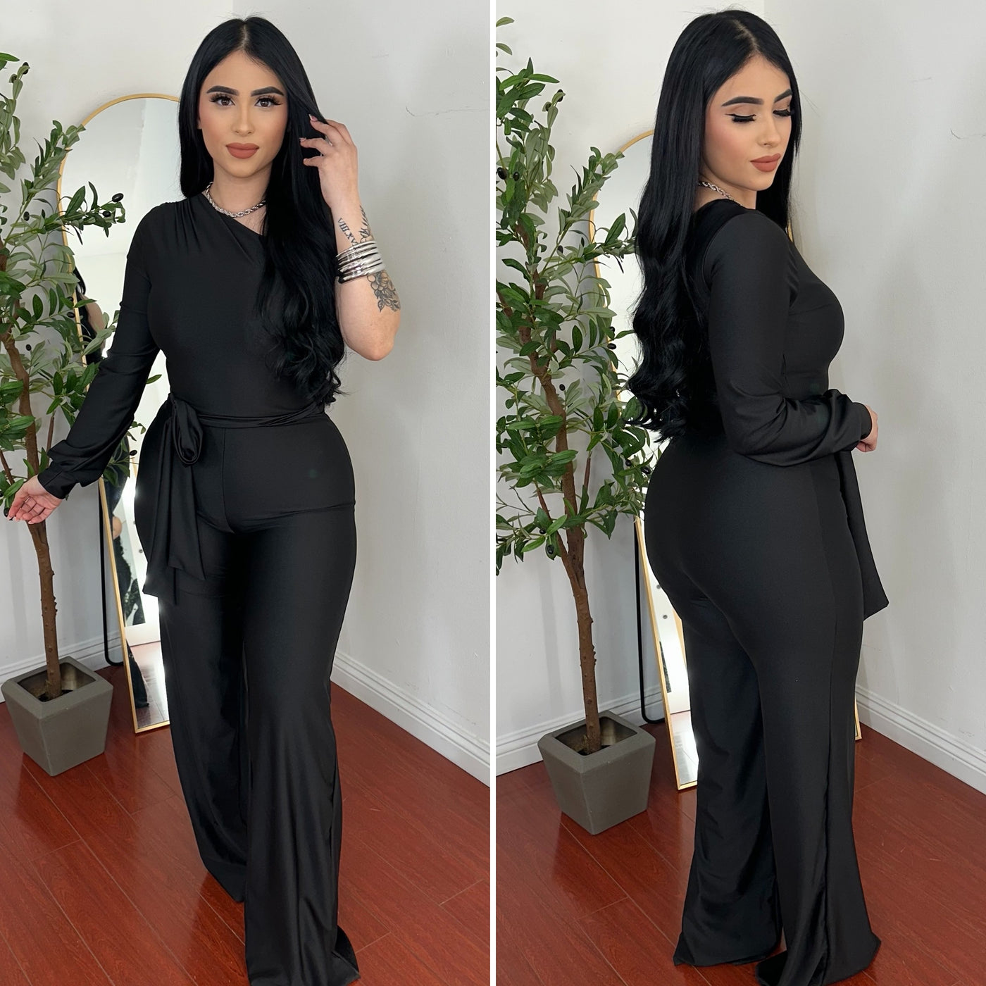 Romina Satin Jumpsuit - (BLACK)