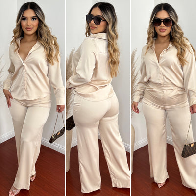 Empowered Lady Satin Set - (CHAMPAGNE)