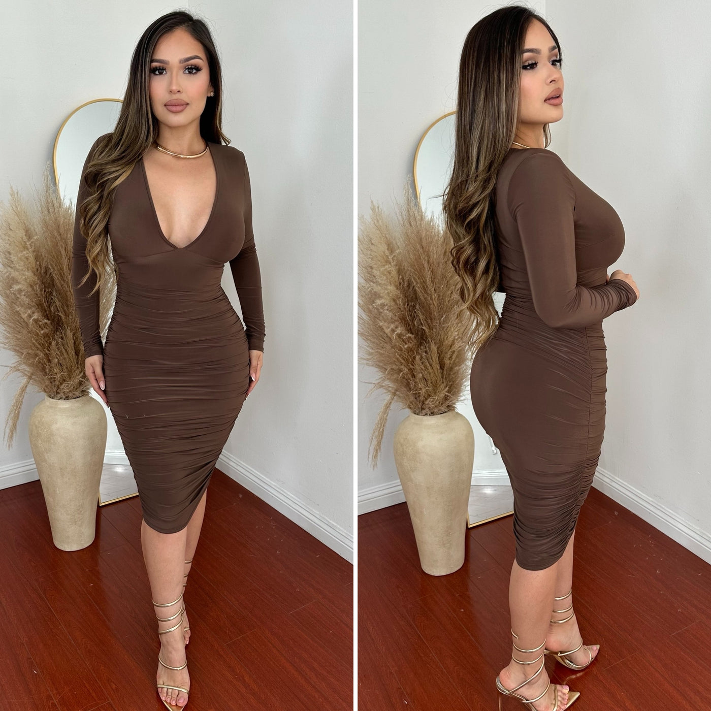 Elizabeth Midi Dress - (MOCHA)