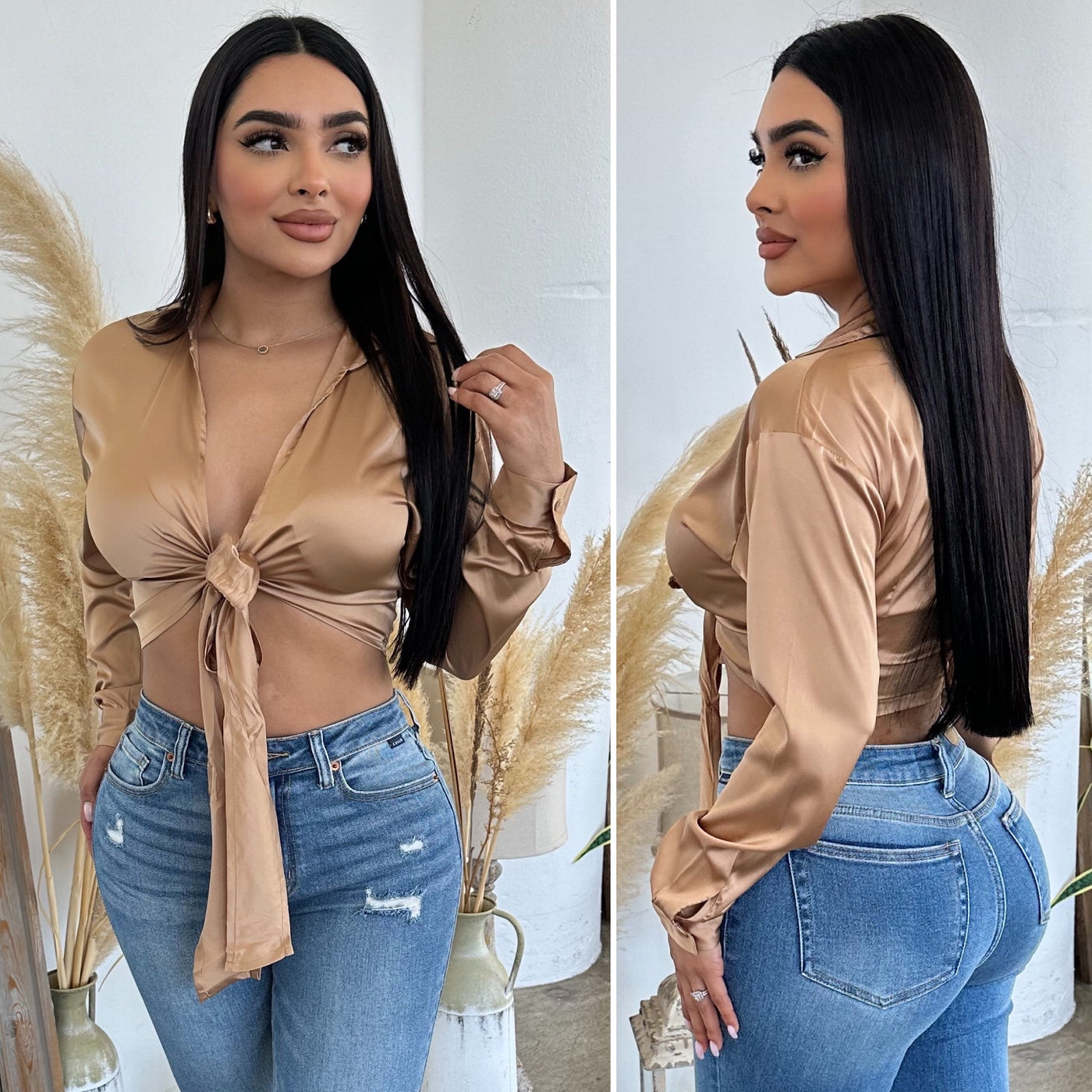 Natalia Crop Top - (TAUPE/GOLD)