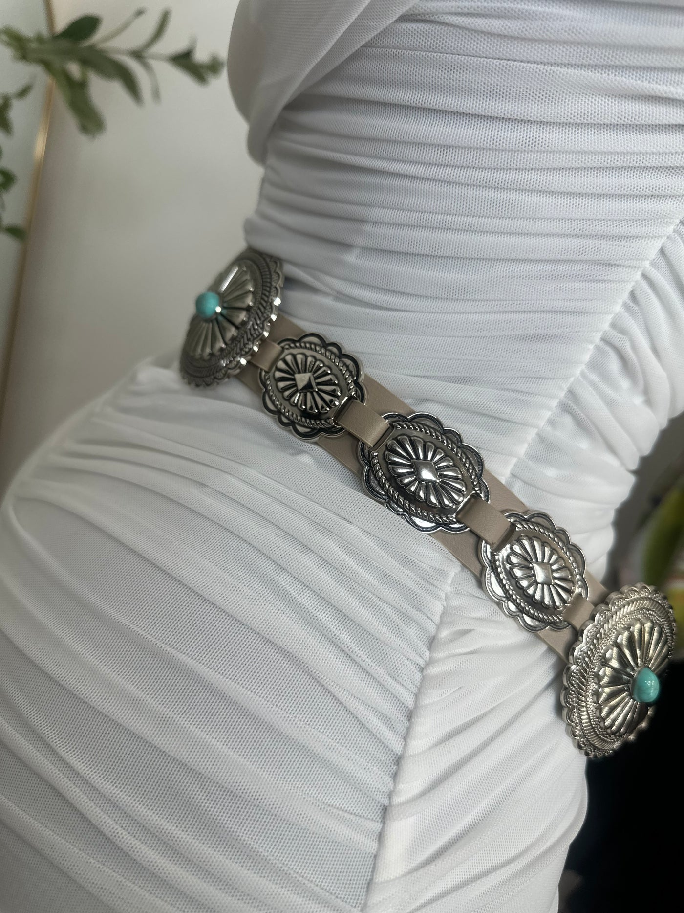 Beige Blue Pant Belt