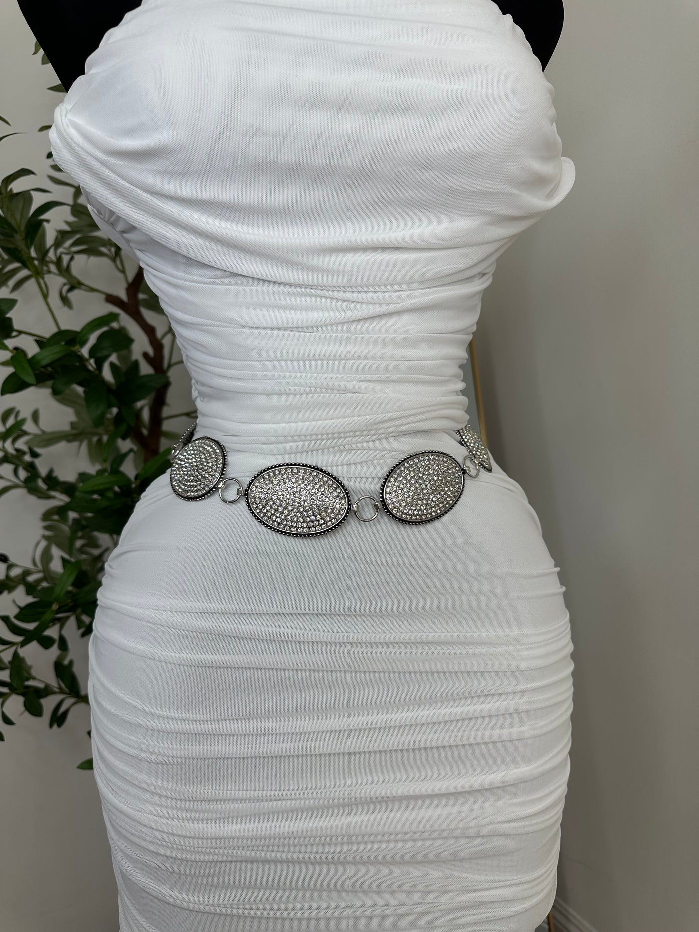 Shinny Silver Adjustable Belt -(SILVER CHAINED)