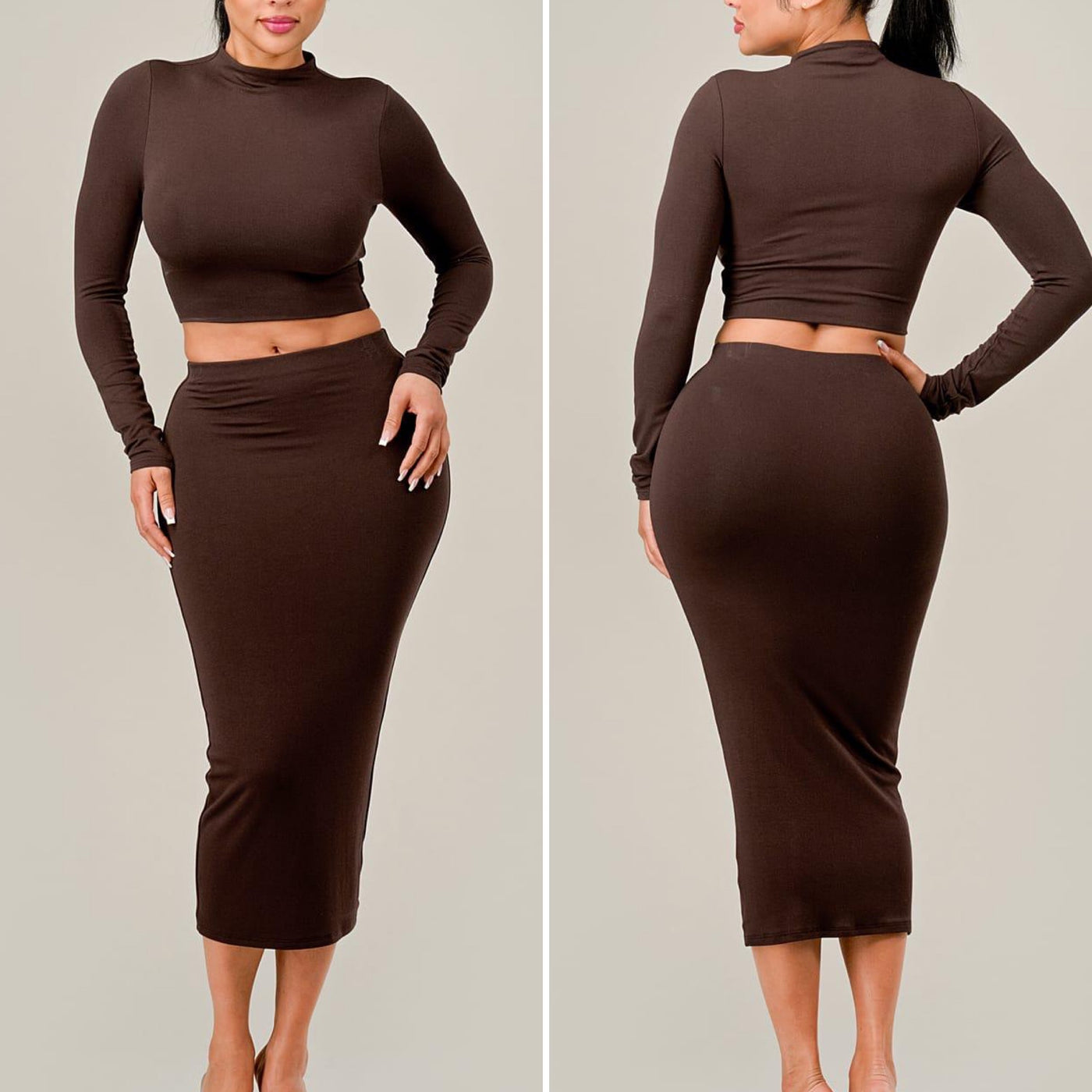 Aria Skirt Set - (BROWN)