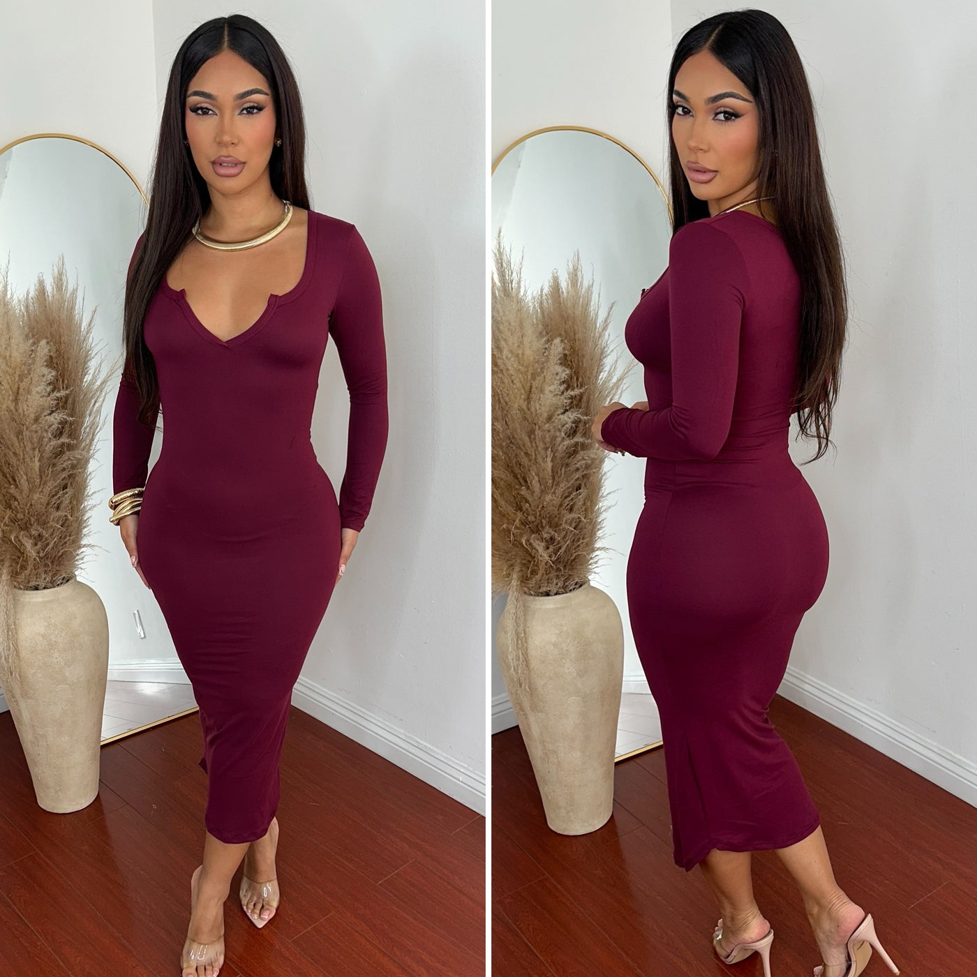 Scorpio Dress - (BURGUNDY)