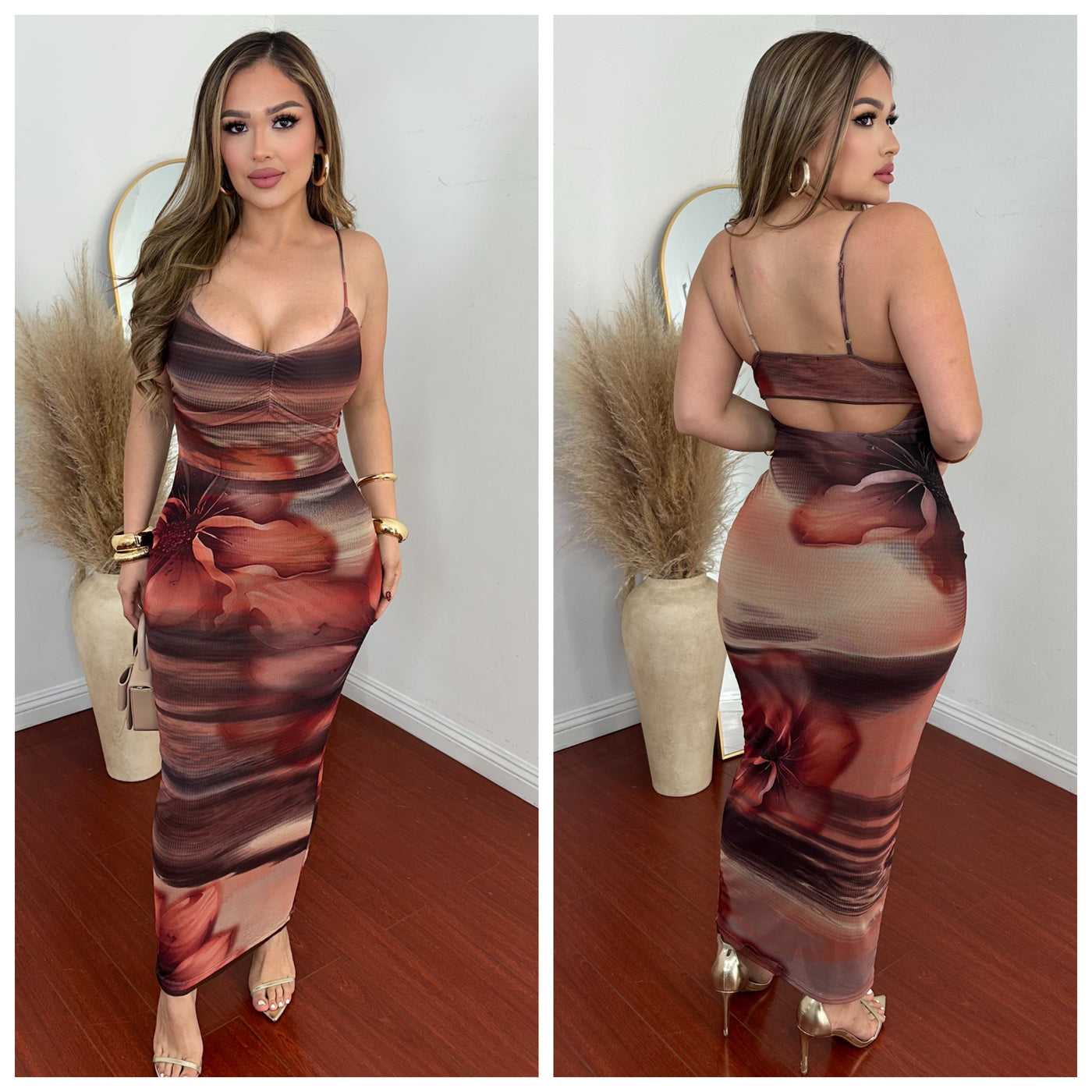 Silvia Midi Dress - (RUST)