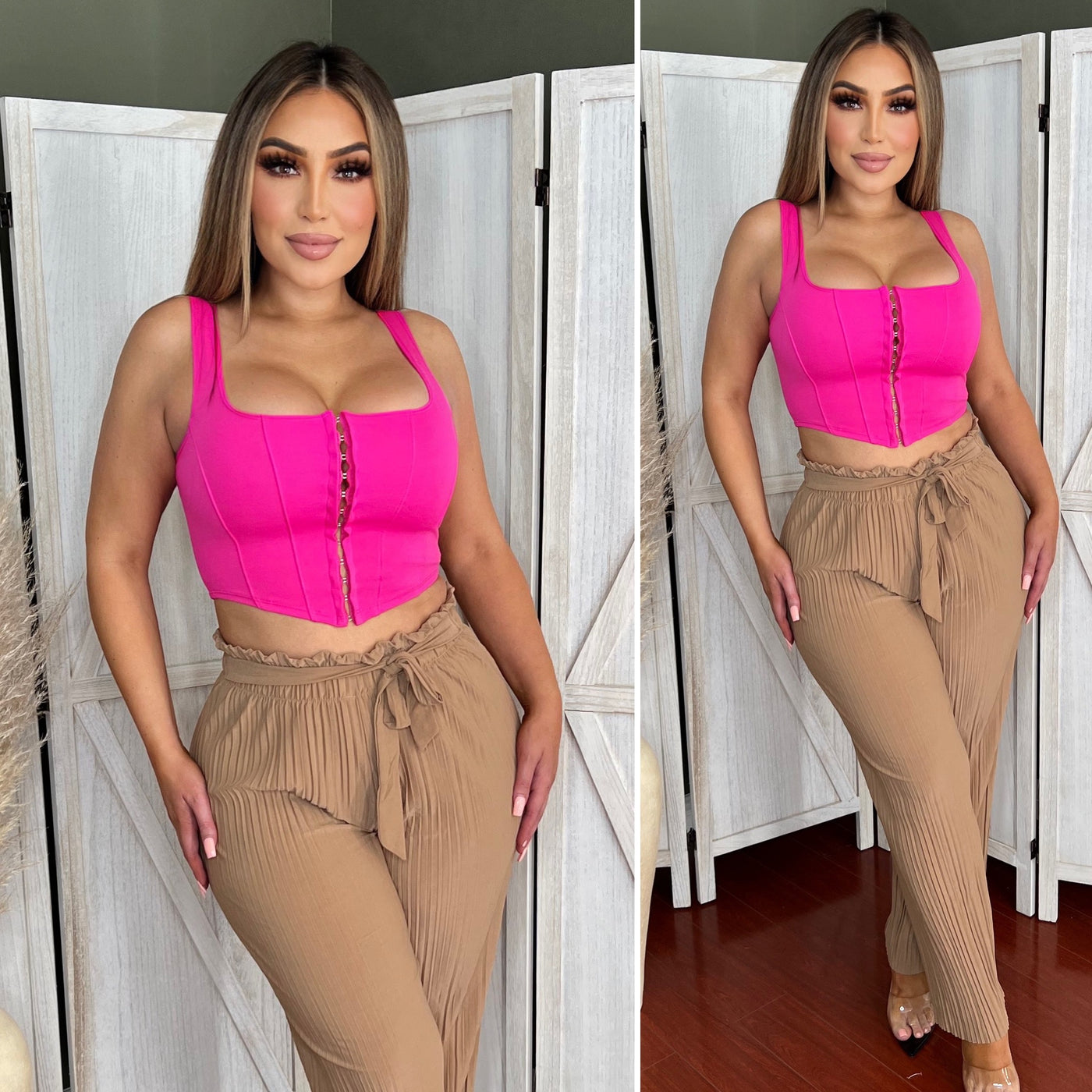 Sentosa Crop Corset Top - (BARBIE PINK)