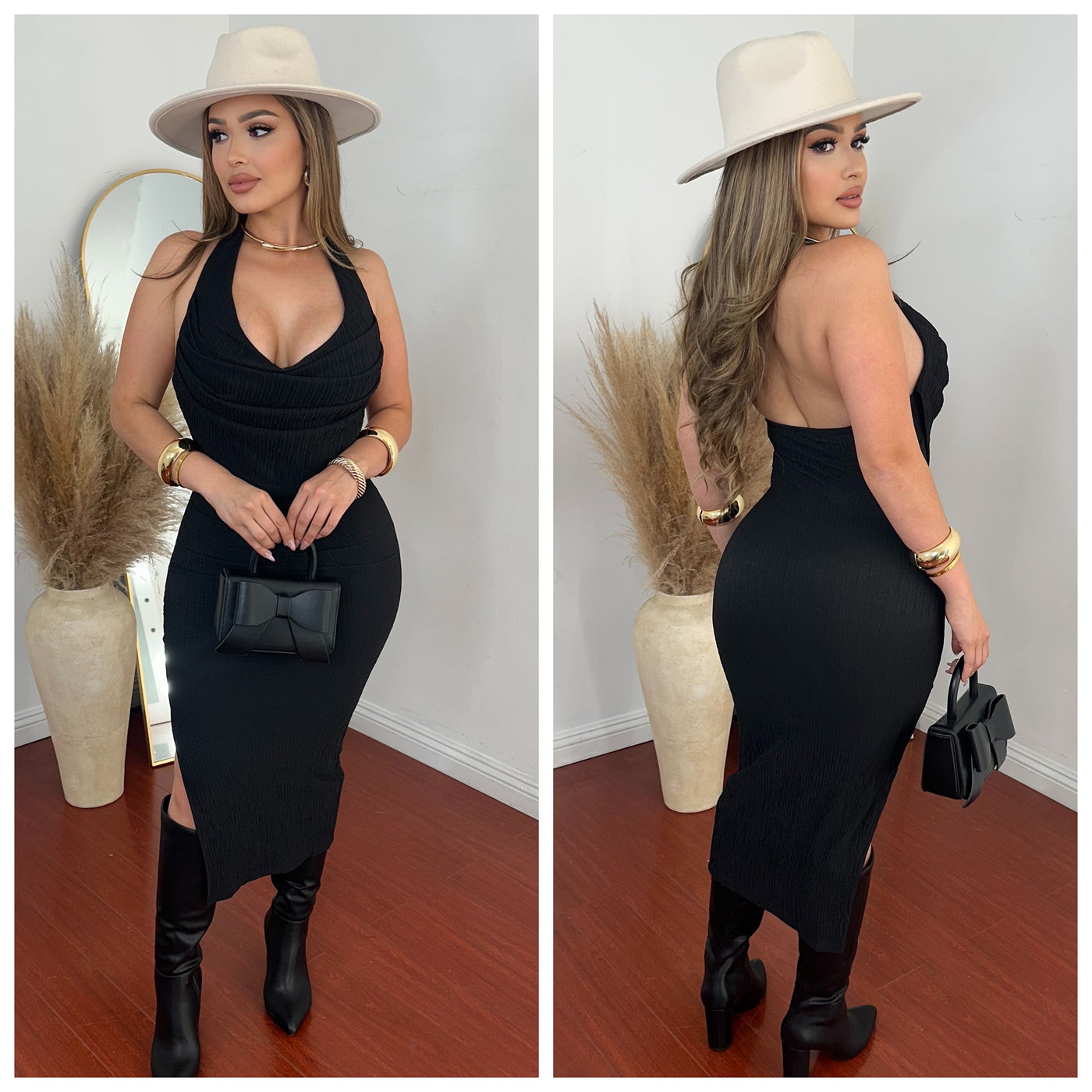 Rosalba Halter Dress - (BLACK)