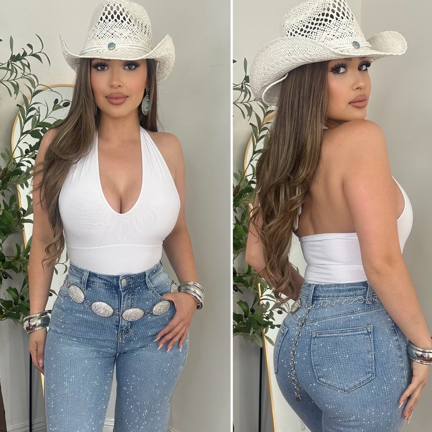 Iris Halter Top Bodysuit - (WHITE)