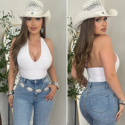 Iris Halter Top Bodysuit - (WHITE)