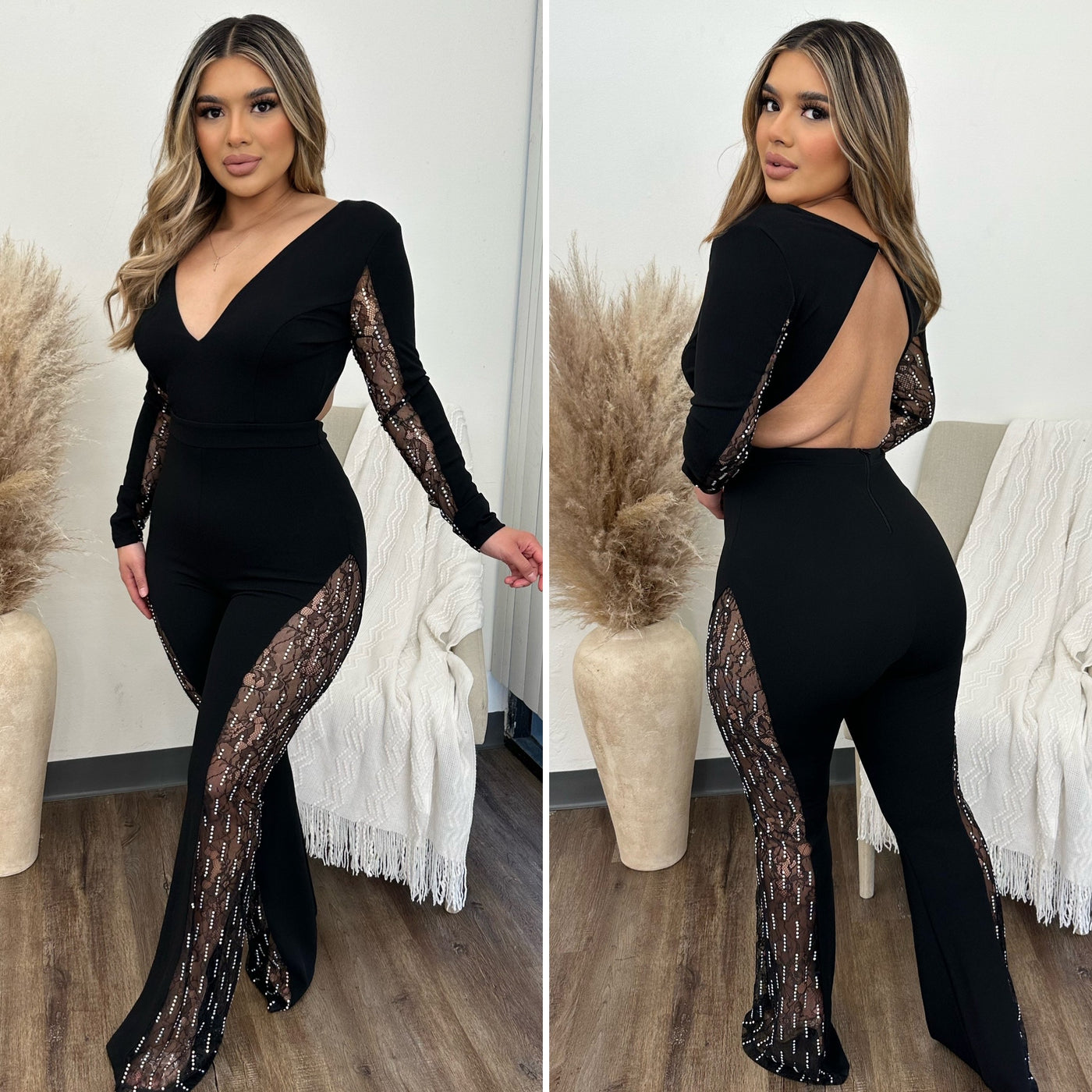Night Gal Couture Jumpsuit - (BLACK)
