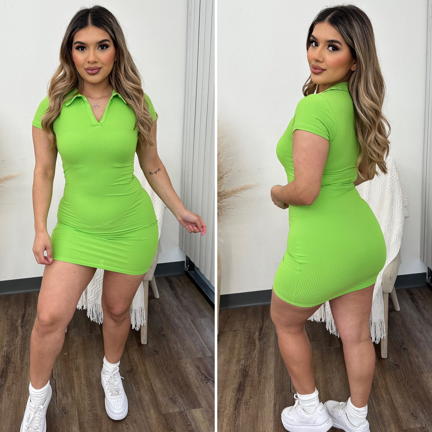 Terry Casual Dress - (LIME GREEN)