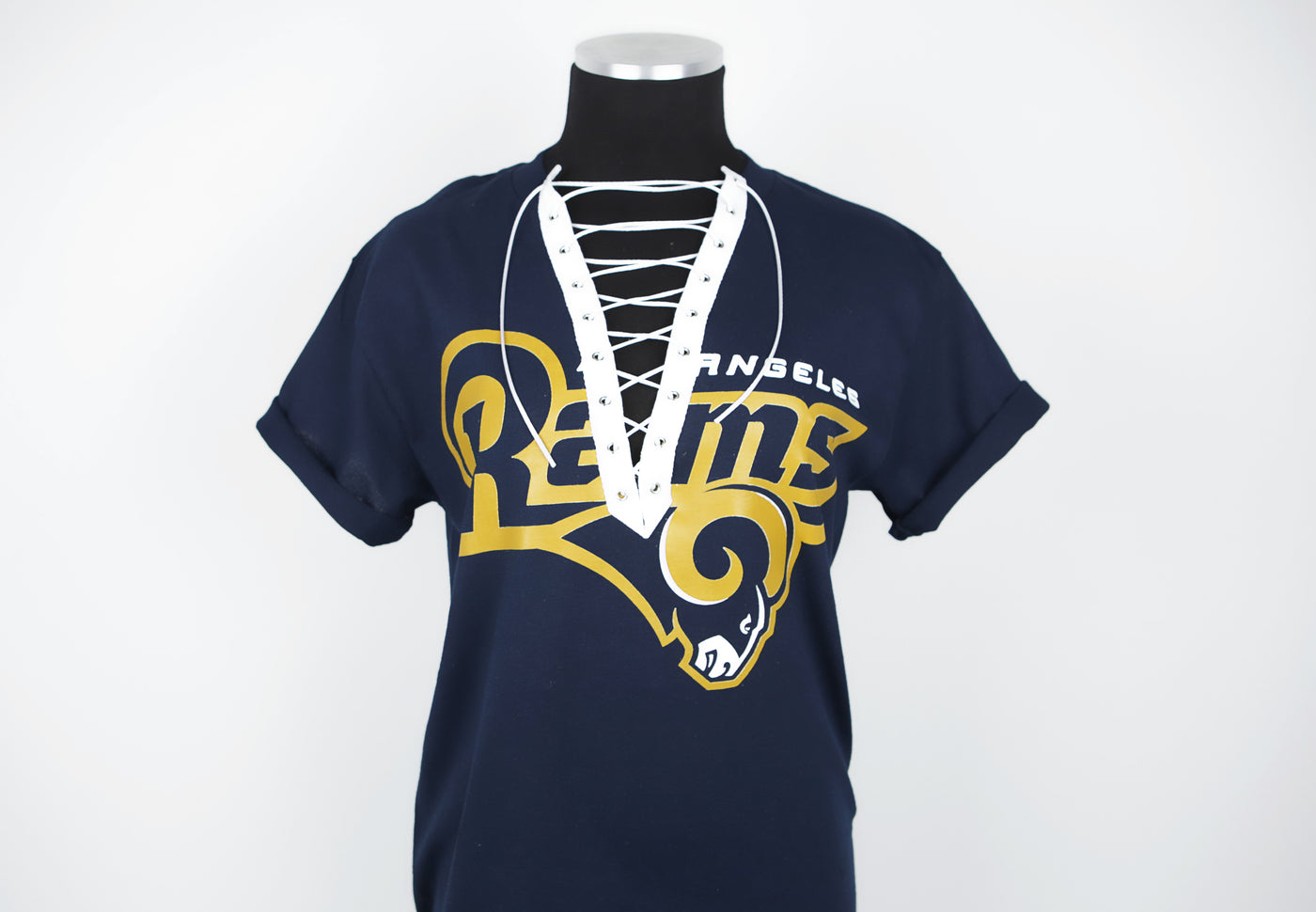 Rams Lace Up Tee- NAVY (Ready To Ship)