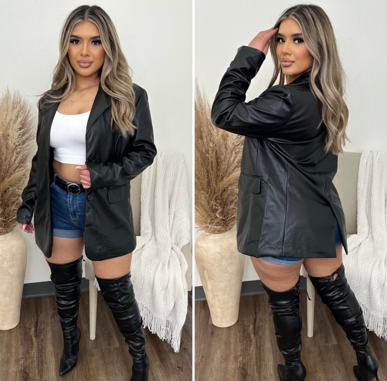 Charlotte Leather Coat - (BLACK)